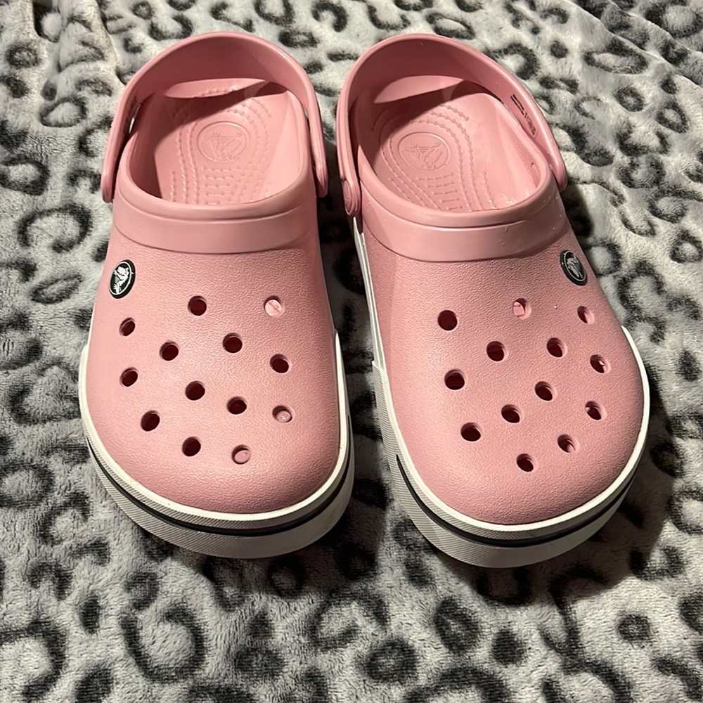 Womens pink crocs with white bottom